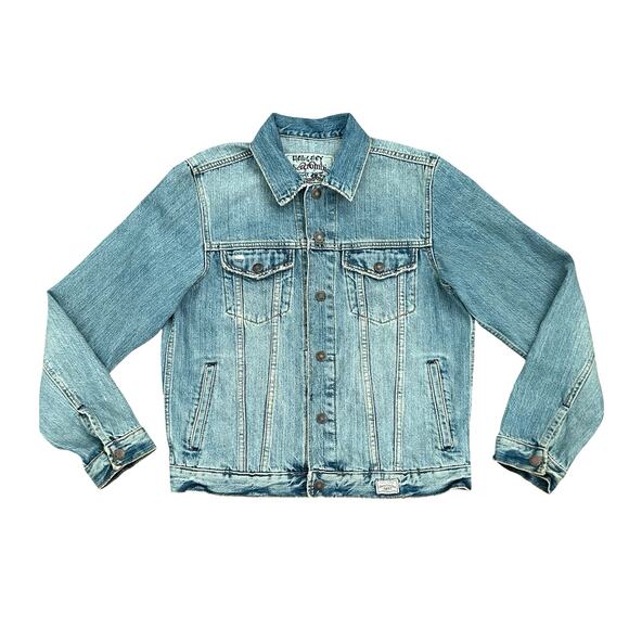 Y2K Vintage Abercrombie Distressed Denim Jacket Coat S XL Grunge Country READ - Picture 1 of 9